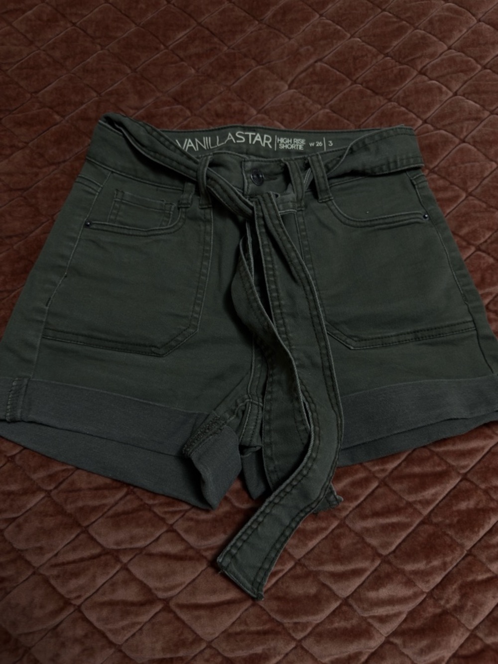 Vanilla Star High-Waist Olive Tie-Belt Women's Shorts